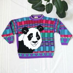 Purple funky patterned vintage panda sweater